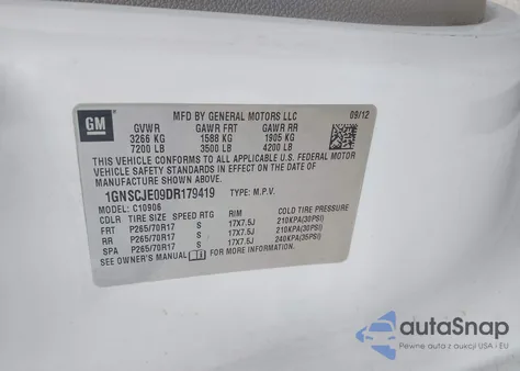 2013 Chevrolet Suburban 1500 Lt z USA, uszkodzony, nr VIN 1GNSCJE09DR179419